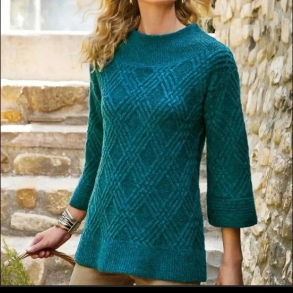 Soft Surroundings Mixed Texture Tres Doux Pullover Sweater In Ocean Heather(S) - Picture 2 of 9